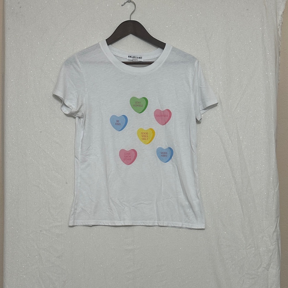 Sub_Urban Riot White Tee with Colorful Heart Graphics